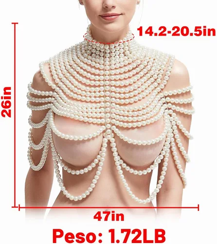 Vista 2 de Brasier de cadena de perlas para el cuerpo, collares de hombro de moda, joyería corporal