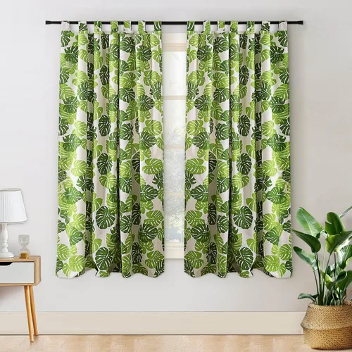 Vista 11 de BROSHAN Cortinas blancas y verdes para dormitorio, cortinas de ventana de hojas de plantas tropicales, 2 paneles de 78 pulgadas de largo, cortinas