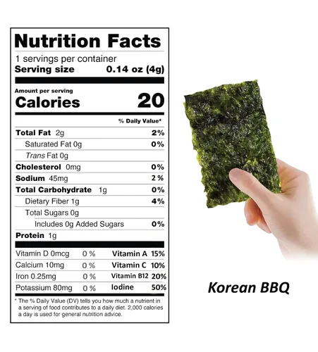 Vista 2 de KIMNORI Bocadillos de algas orgánicas prémium – Crujiente barbacoa coreana (KBBQ) Laver, Keto, vegano y superalimento bajo en calorías, 12 paquetes