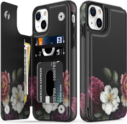 Vista 54 de LETO para iPhone 15 Pro Funda tipo cartera - Tapa tipo folio con patada - Diseños de moda - Tarjetero - Funda protectora para mujeres y niñas - 6.1