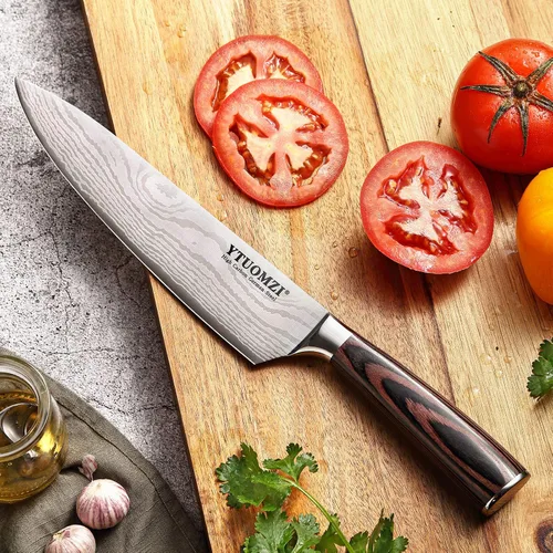 Vista 6 de Cuchillo de chef de 8 pulgadas, cuchillo de chef profesional de 8 pulgadas con funda, cuchillo de cocina alemán de acero inoxidable de alto carbono