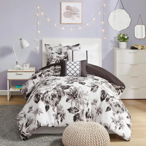 Vista 15 de Juego de edredón de Intelligent Design con diseño floral vibrante, ropa de cama para niñas, juego de funda de almohada combinada, almohada Floral