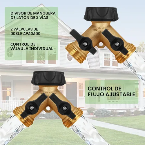 Vista 5 de Biswing Divisor de Manguera de Jardín de 2 Vías, Conector de Grifo de Latón Resistente Divisor, Divisor en Y 2 Válvulas con 2 Arandelas de Goma