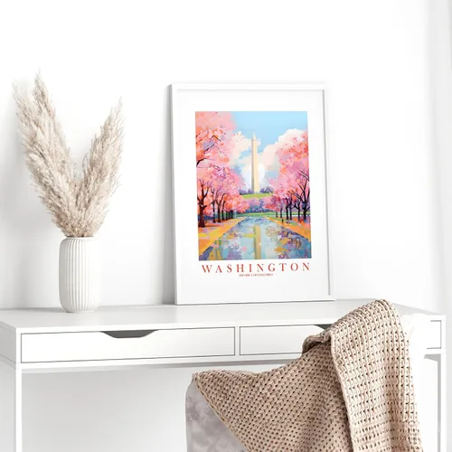 Vista 3 de ColorAndFlair Washington DC Travel Print Souvenir - Póster retro de DC para pared, diseño de monumento a Washington, pintura de paisaje