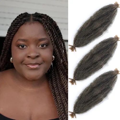 Vista 18 de Cabello afro trenzado elástico de 16 pulgadas, paquete de 3 marley twist para rastas falsas, trenzas rizadas de mariposa, cabello trenzado marley
