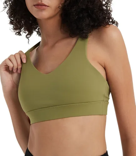 Vista 3 de Attifall Brasier deportivo para mujer, sexy, espalda cruzada, bajo impacto, acolchado, con tirantes delgados, brasier de yoga con copas extraíbles
