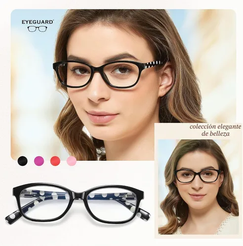 Vista 3 de EYEGUARD - Gafas de lectura con lunares de moda para mujer, 4 pares con bisagra de resorte Lente de lectura normal C1