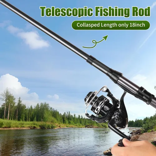 Vista 6 de Combo de carrete de caña de pescar, 2 cañas de pesca telescópicas de 6.89 pies, 2 carretes giratorios, juego de alicates de pesca con bolsa
