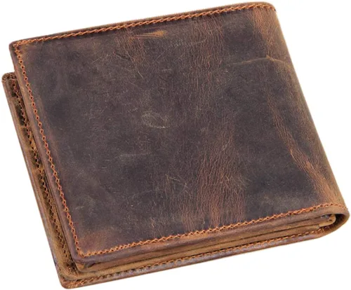 Vista 2 de Carteras de cuero genuino para hombre, Marrón, Retro