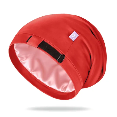 Vista 16 de OLESILK Gorro de seda para cabello rizado, gorro de seda para dormir, unisex, mediano, negro