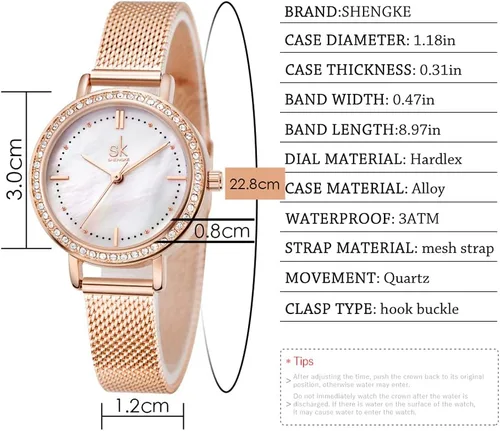 Vista 5 de Reloj de pulsera de malla para mujer, diseño elegante, esfera de acero inoxidable, resistente al agua