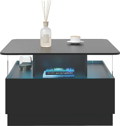 Vista 9 de HedoAjim Mesas de centro cuadradas con almacenamiento, mesa de centro moderna para sala de estar, mesas de centro redondas negras y 2 cajones Negro