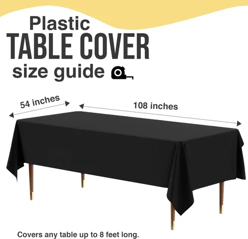 Vista 6 de Exquisite Mantel rectangular de plástico negro de alta calidad, 66% más grueso, 0.5 mil, paquete de 48 manteles negros de 54 x 108 pulgadas, mantel