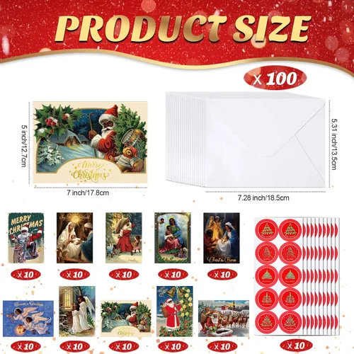 Vista 2 de Zhanmai 100 juegos de tarjetas de Navidad negras afroamericanas, tarjetas religiosas negras con sobres para suministros de Navidad (Vintage)