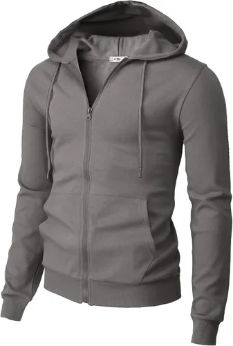 Vista 37 de H2H Sudadera con capucha y cremallera para hombre, ligera, de manga larga, básica, ajustada, de algodón, con bolsillo Cmohol048-gris