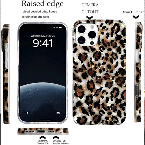Vista 7 de J.west - Funda compatible con iPhone 15 Pro Max de 6.7 pulgadas, elegante y transparente, con estampado de leopardo y guepardo, diseño nacarado