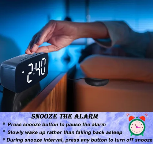Vista 5 de Reloj despertador ruidoso con agitador de cama, reloj despertador vibratorio para personas que duermen con mucha fuerza, reloj despertador digital