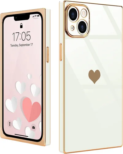 Vista 63 de Compatible con iPhone 12 Funda Rectangular Bonita Chapado Dorado Lujo Corazón de Amor Funda de Teléfono para Mujeres Niñas A Prueba de Golpes