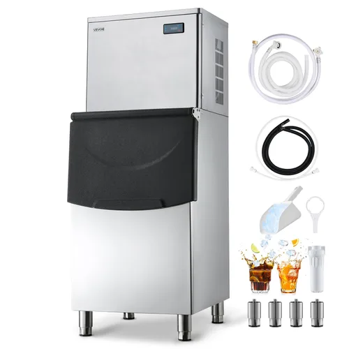 Vista 11 de VEVOR - Máquina comercial para hacer hielo, 136 kg/24 horas, con recipiente de almacenamiento de acero inoxidable de 136 kg, máquina para hacer
