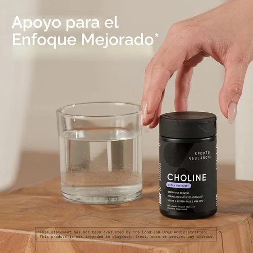 Vista 6 de Sports Research ® Colina extra fuerte de 800 mg – Nutrientes esenciales con VitaCholine ® para apoyo al enfoque – Certificado vegano • Sin OMG • Sin