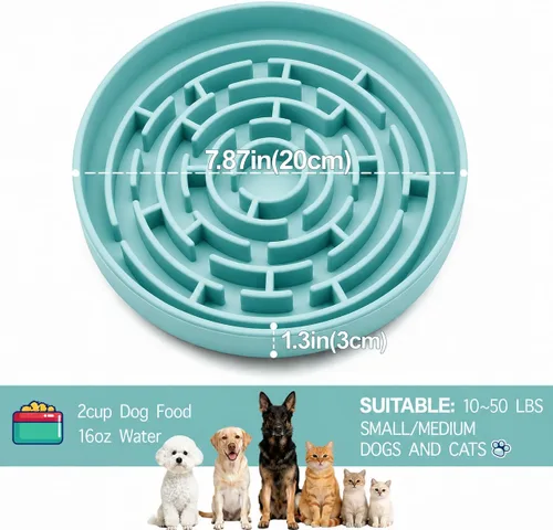 Vista 3 de Cuenco grande de alimentación lenta para perros, bandeja de alimentación de rompecabezas de silicona premium para perros y gatos, cuenco de Cian