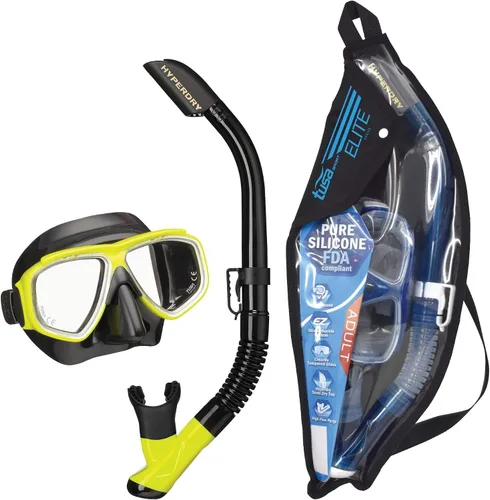 Vista 10 de TUSA Sport Combo de máscara esplendiva y esnórquel para adultos Negro/Negro (con bolsa reutilizable)
