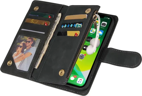 Vista 4 de Asuwish Funda compatible con iPhone 13 de 6.1 pulgadas, protector de pantalla de vidrio templado y funda magnética con tapa abatible, funda