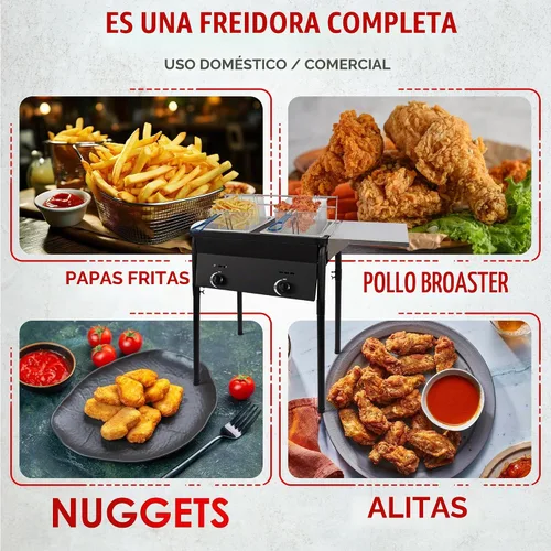 Vista 7 de Freidora de propano de doble tanque, grado comercial, de alta capacidad, con características de seguridad, ideal para catering y eventos al aire