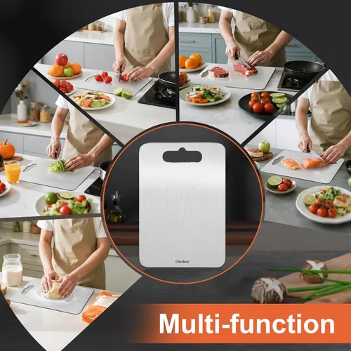Vista 5 de Tabla de cortar, tabla de cortar de acero inoxidable para cocina, carne, frutas, verduras, S 11.5 x 8 pulgadas