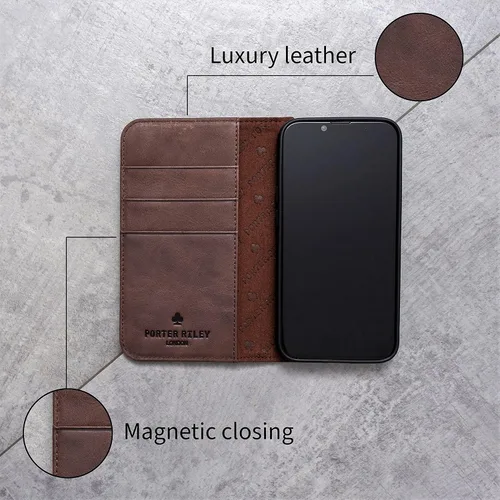 Vista 3 de Porter Riley - Funda de cuero para Samsung Galaxy S20. Funda de cuero genuino premium con soporte, cartera/cubierta (marrón chocolate)