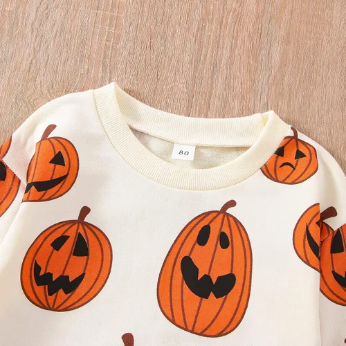 Vista 152 de Disfraz de Halloween para bebé, sudadera de calabaza con cuello redondo, suéter de manga larga, ropa de otoño