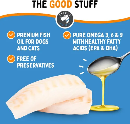 Vista 3 de Aceite de pescado 100% puro para perros y gatos (1,545 mg de Omega 3 por cucharadita) 8 oz. Cargado con EPA y DHA para articulaciones, piel