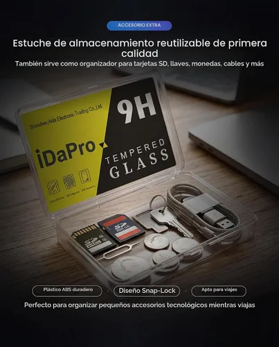 Vista 5 de iDaPro - Protector de pantalla para Garmin Forerunner 165/165 Music, 9H Glass 4-Pack + 4 Dust Plugs + ABS Box. 9H Hardness, Anti-Scratch