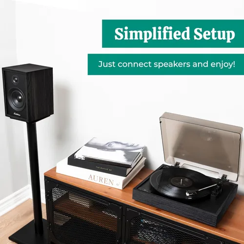 Vista 5 de Electrohome Montrose - Tocadiscos de vinilo inalámbrico de 2 velocidades, con lápiz óptico Audio-Technica, Bluetooth, grabación de vinilo a MP3