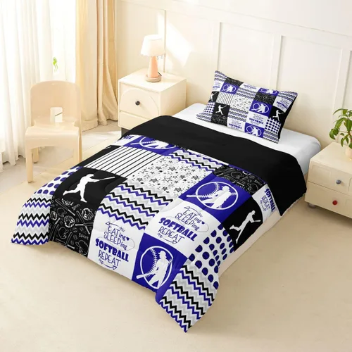 Vista 6 de Erosebridal Softball Comforter Set Patchwork Buffalo Plaid Twin Bedding Sets for Girls Kids Teens Child Galaxy Stars Ball Game Baseball Comforter