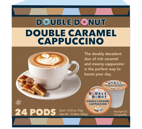 Vista 145 de Double Donut Coffee Cápsulas de Café Half Caff, Cápsulas de Café de Media Cafeína de Porción Individual para Cafeteras Keurig K Cup, Tostado Medio