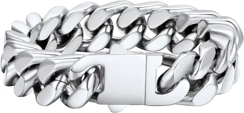 Vista 19 de FaithHeart - Pulsera de eslabones cubanos para hombre, acero inoxidable chapado en plata/negro/oro de 14 quilates, pulseras de eslabones
