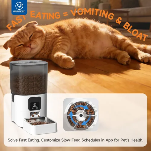 Vista 4 de PAPIFEED Comedero automático WiFi 5G: dispensador automático inteligente de comida para gatos con modo de alimentación lenta, desmontable para una