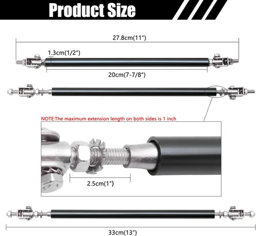 Vista 3 de DREAMOTOR 2PCS 8"-11" Adjustable Front Bumper Lip Splitter Diffuser Strut Rod Universal Bumper Lip Support Rods Compatible with Most Car Vehicles