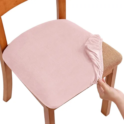 Vista 17 de Smiry - Fundas de asiento de terciopelo para silla de comedor, juego de 2, ajuste elástico, extraíbles y lavables, fundas protectoras de cojín