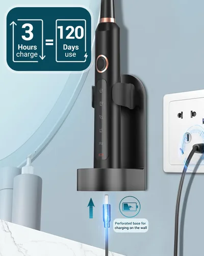 Vista 6 de Rtauys Cepillo de dientes eléctrico M5 para adultos, cepillo de dientes eléctrico sónico para niños y adultos con 8 cabezales de cepillo y estuche