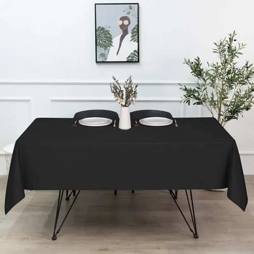 Vista 7 de sancua Mantel rectangular negro de 60 x 84 pulgadas con mantel redondo negro de 60 pulgadas, resistente al agua y a las manchas y derrames, mantel