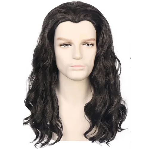 Vista 2 de Peluca negra para hombre, estilo hippie, larga, ondulada, de los Negro