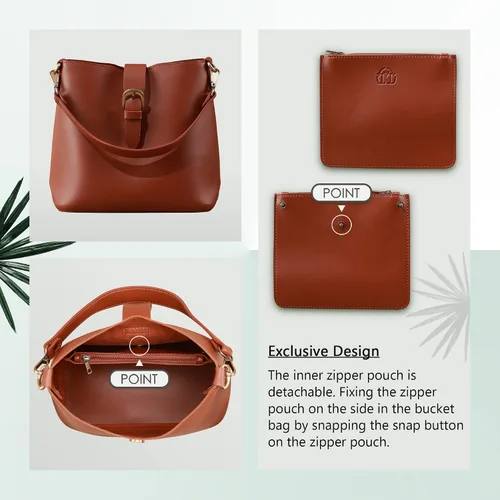 Vista 6 de Town Bucket - Bolsa de cuero vegano para mujer, estilo hobo, retro, imitación casual, monedero clásico, vintage, simple, bolso de hombro y cartera