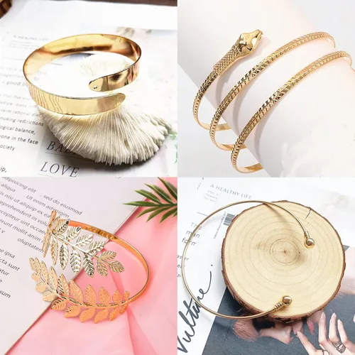 Vista 6 de CASDAN 9 piezas de brazalete de brazo superior para mujer pulsera de brazo minimalista de oro ajustable de bobina abierta brazalete de pulsera