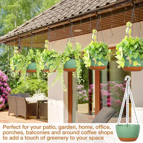 Vista 5 de Mumufy 6 macetas colgantes de 8 pulgadas para plantas de interior y exterior, color verde
