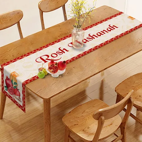 Vista 5 de Vohado Camino de mesa de lino Rosh Hashanah Shana Tova decoración de mesa judío Año Nuevo fiesta hogar cocina comedor decoración de mesa 13 x 72