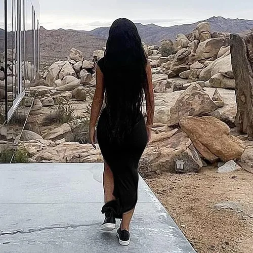 Vista 3 de Vestido de un hombro para mujer, sexy, sin mangas, acanalado, con abertura lateral, para cóctel, club, fiesta, maxi vestido bodycon