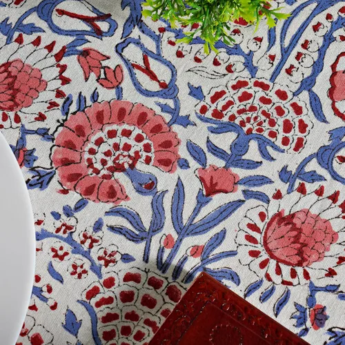 Vista 6 de Ridhi Mantel redondo estampado a mano color rosa flamenco 110 pulgadas 100%