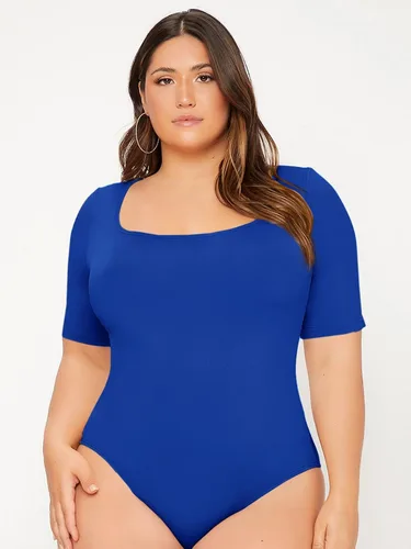 Vista 4 de SOLY HUX Womens Plus Size Bodysuit Scoop Neck Short Sleeve T Shirts Skinny One Piece Bodysuit Summer Basic Tops